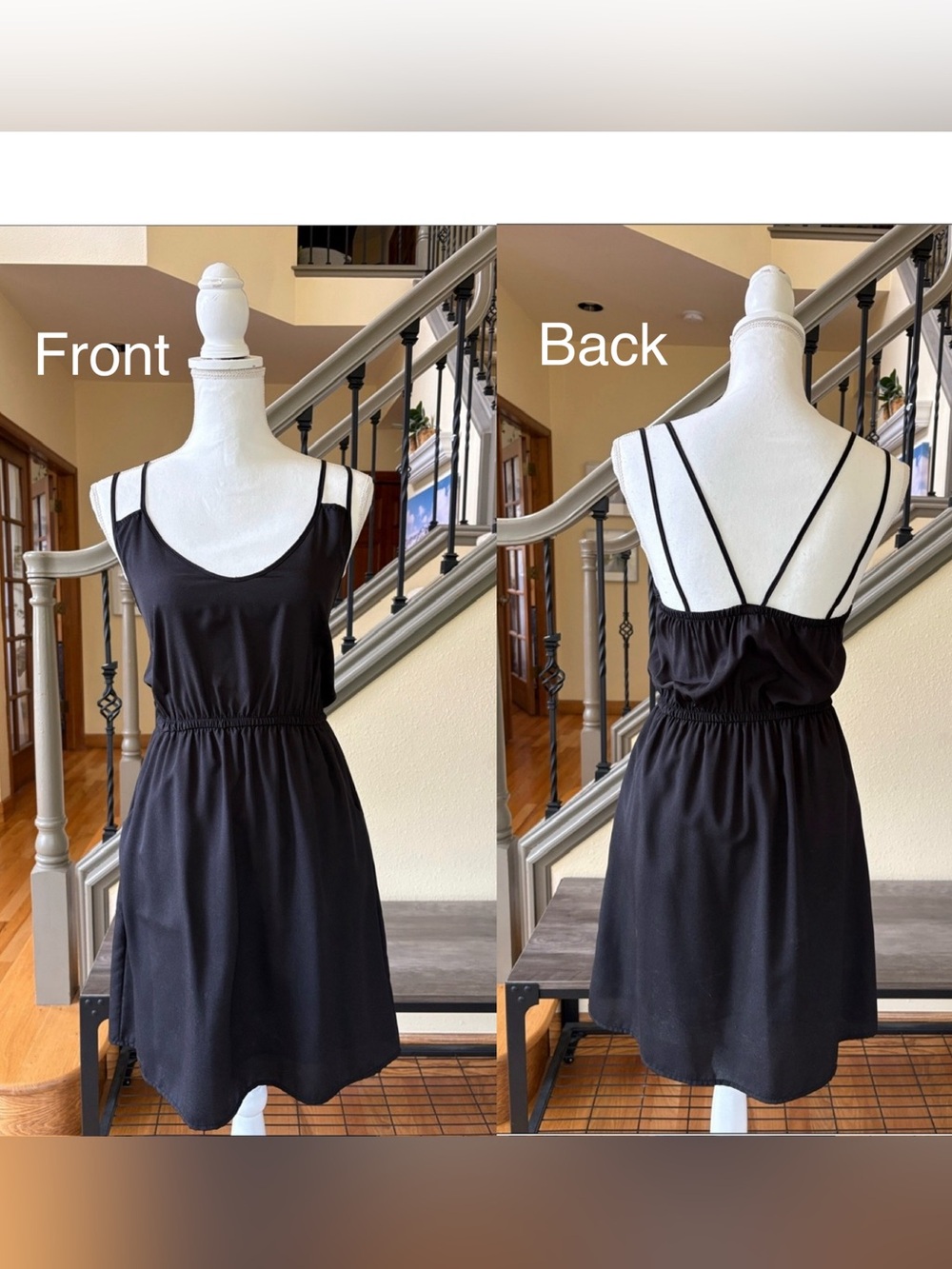 My Story Black Strapy Elastic Waist Dress With Pockets Size Small